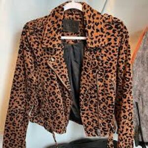 Avec Les Filles Brown Leopard Print Leather Jacket